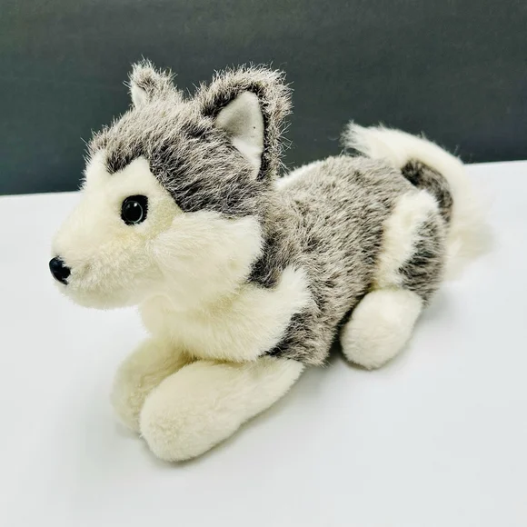 1996 Husqvarna Siberian Husky Wolf Dog Plush Puppy 15” Laying Stuffed Animal - Picture 3 of 10